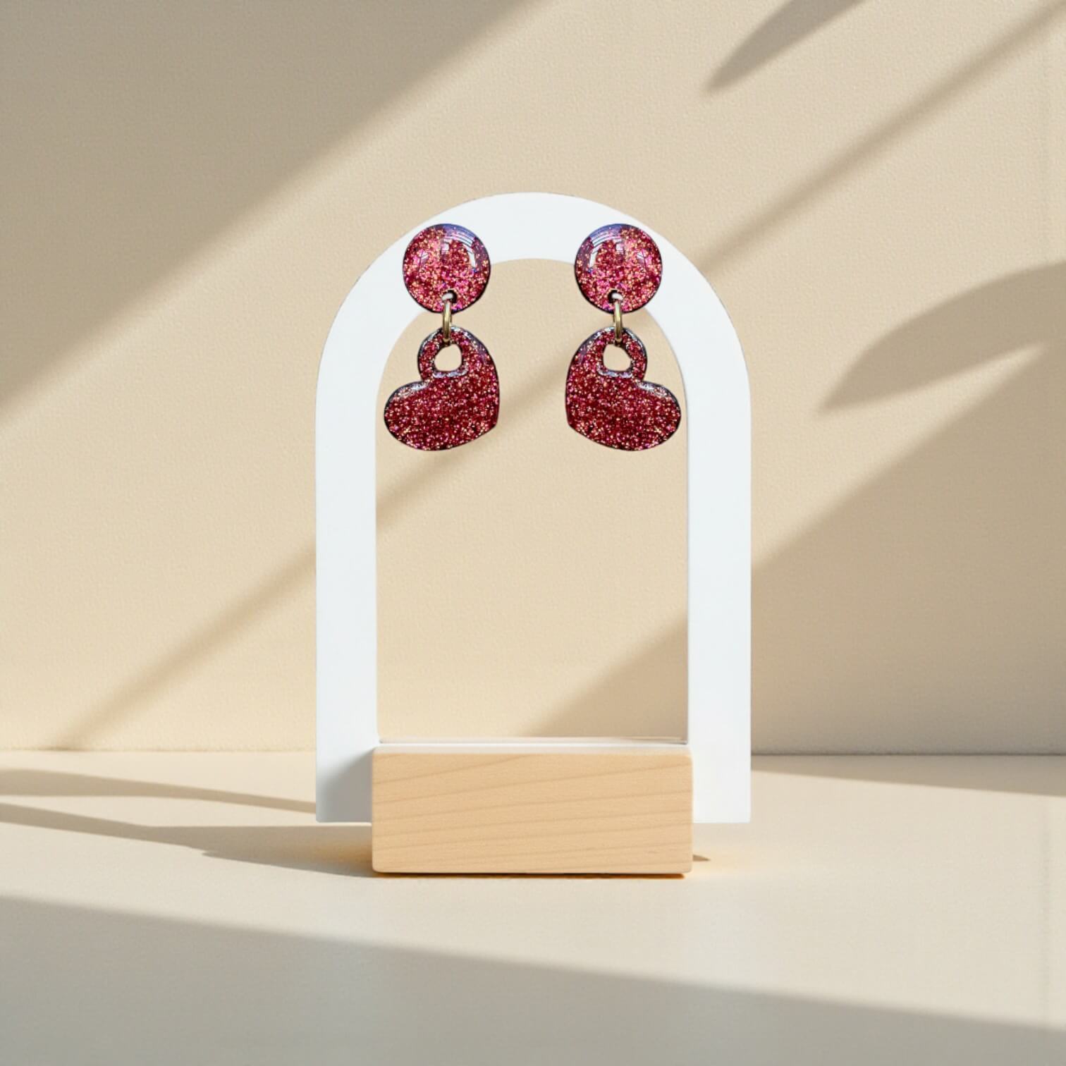 Cora · Hartjes Oorbellen · Koraal Glitter