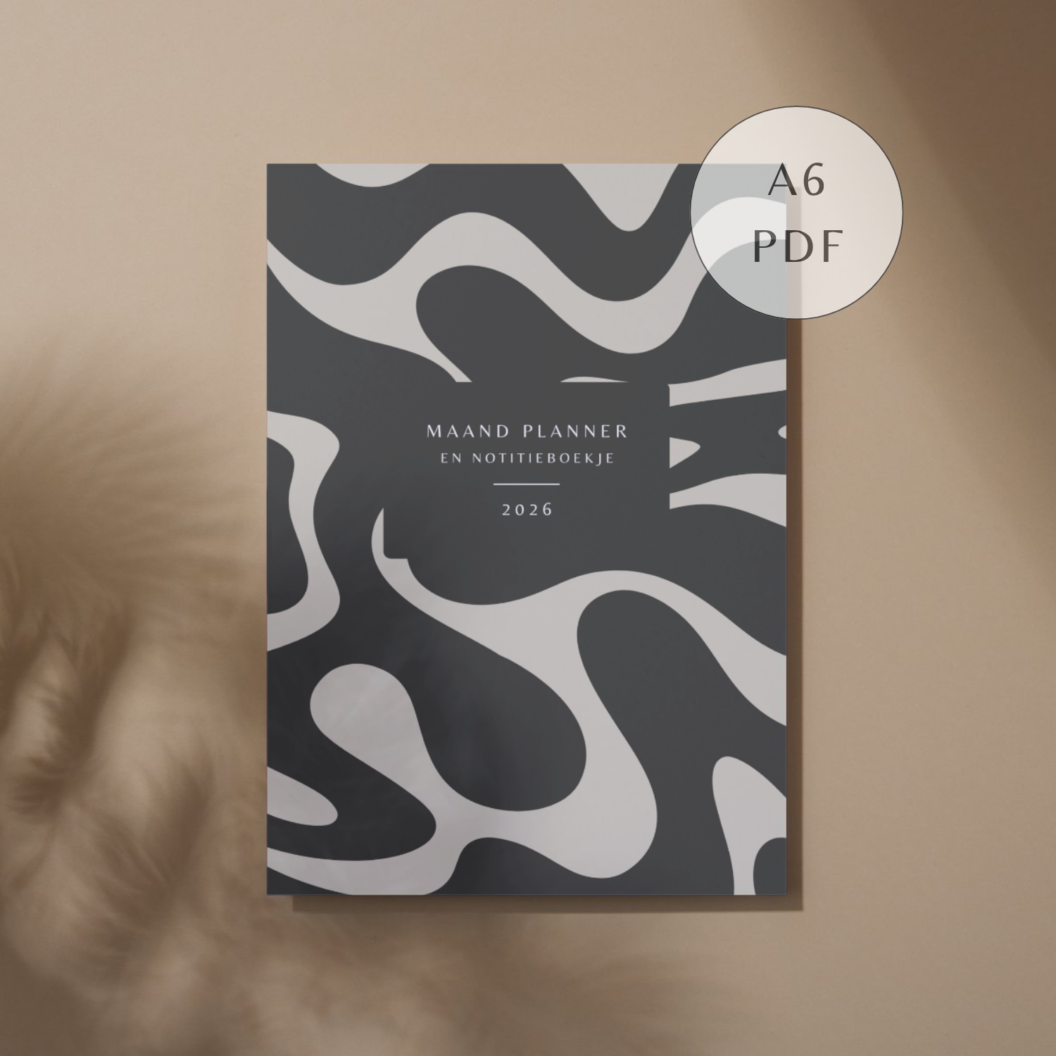 Printbare Planner & Notitieboek 2026 · Zacht Beige Minimalistisch Design, 6 Pagina’s per Maand (A6, PDF)