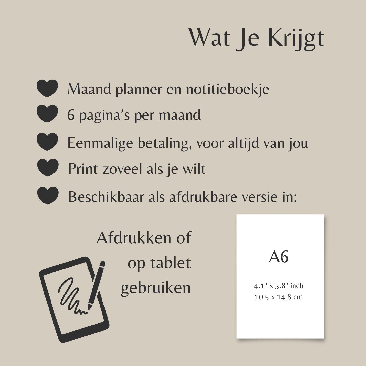 Printbare Planner & Notitieboek 2026 · Zacht Beige Minimalistisch Design, 6 Pagina’s per Maand (A6, PDF)