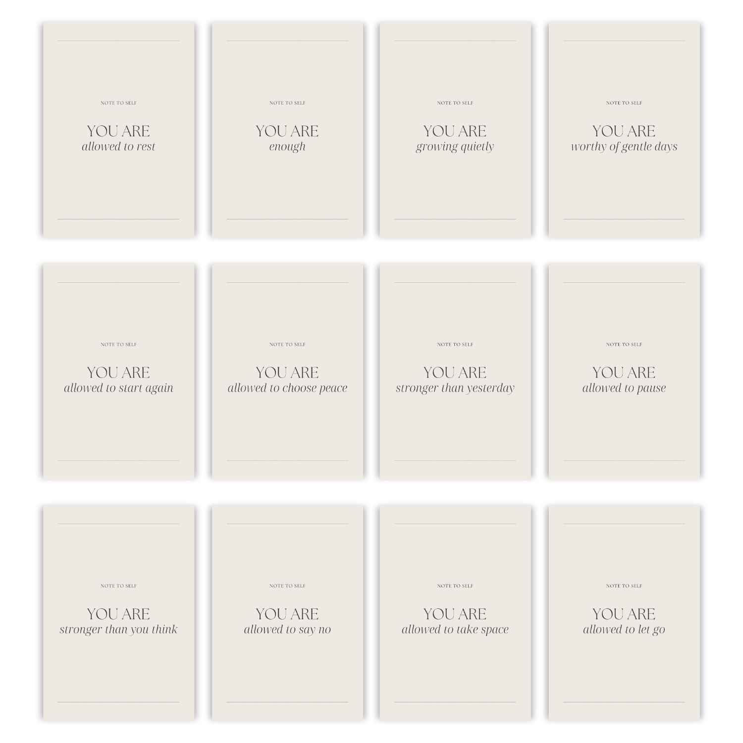 "You Are" Poster Pack · 12 Elegante Quote Printables voor Rust & Inspiratie (A3, PDF + PNG)