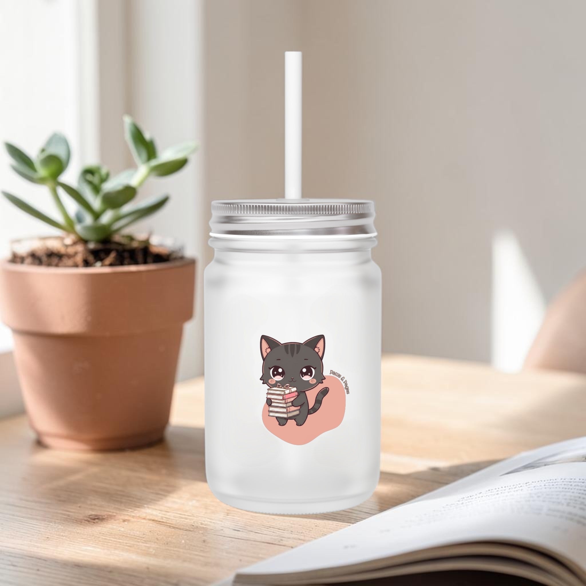 Paws and Pages - Cute Kawaii Katje Illustratie voor T‑shirts, Tassen & Cricut