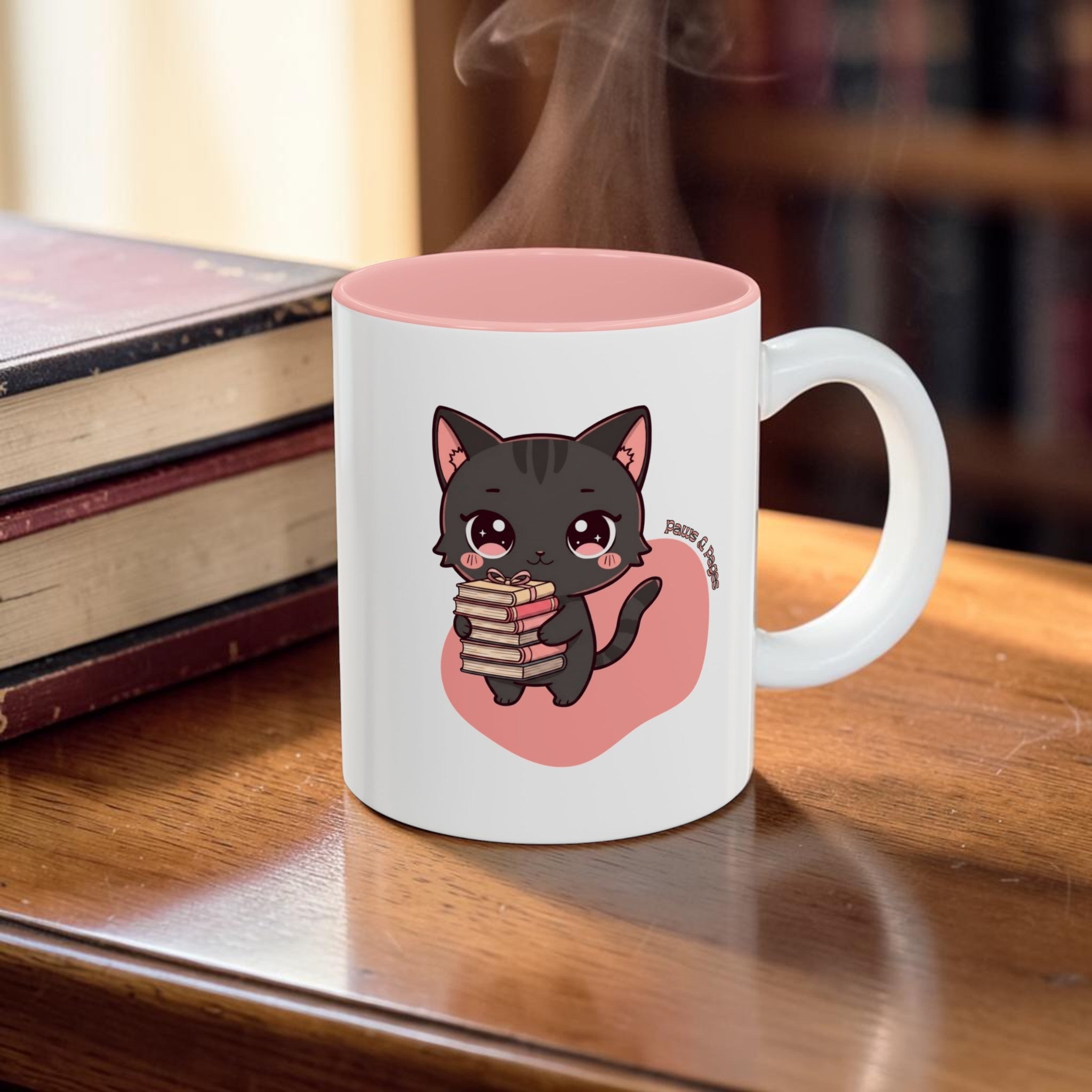 Paws and Pages - Cute Kawaii Katje Illustratie voor T‑shirts, Tassen & Cricut