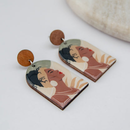 Safia - Unique wooden statement earrings - Girl Power edition