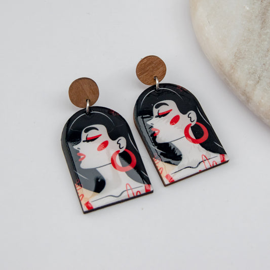 Lieke - Unique wooden statement earrings - Girl Power edition