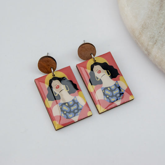 Sofia - Unique wooden statement earrings - Girl Power edition