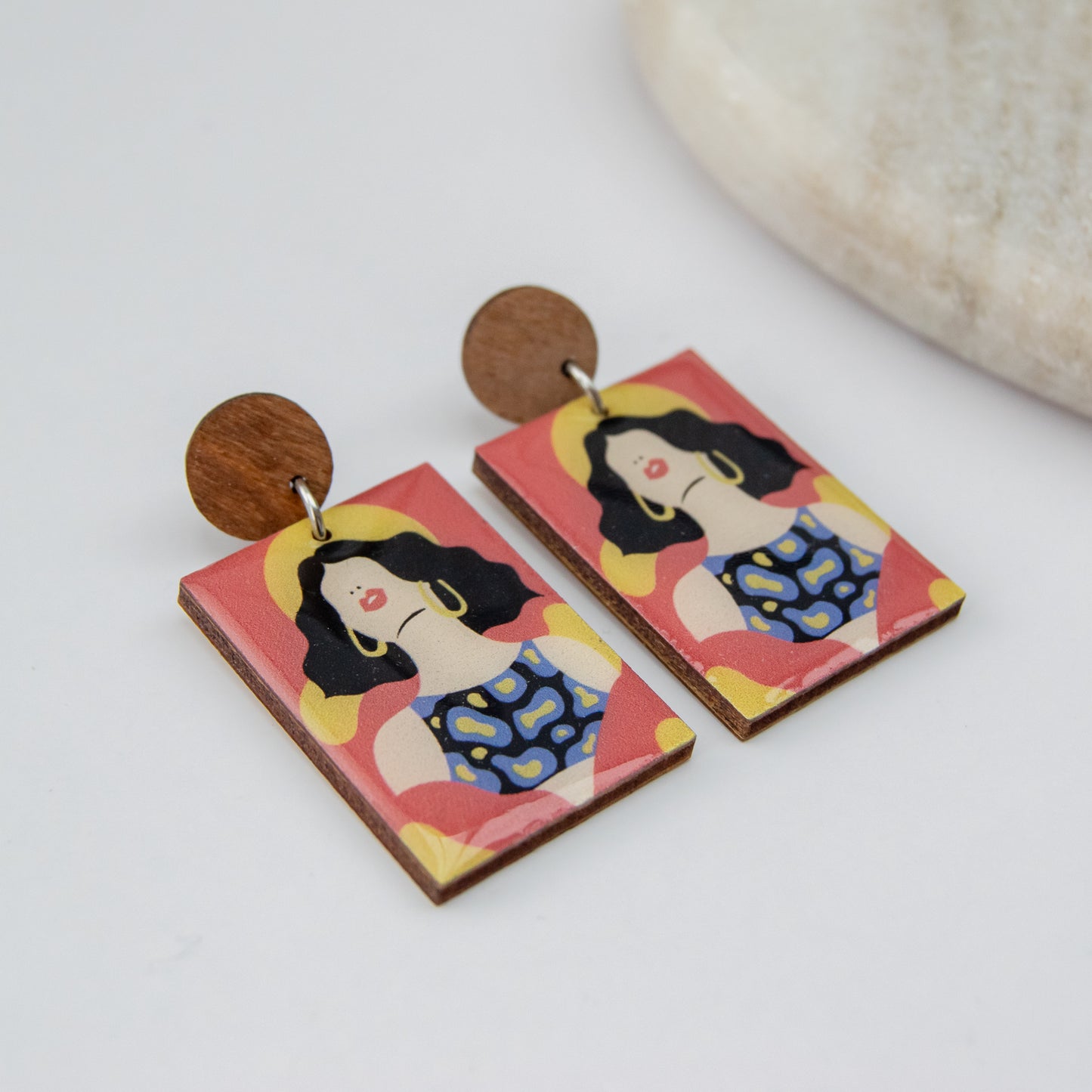 Sofia - Unique wooden statement earrings - Girl Power edition