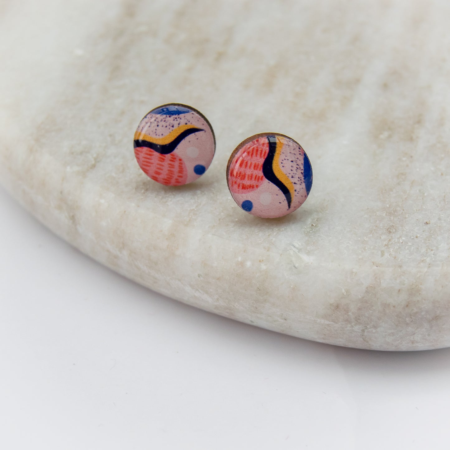 12 mm wooden stud earrings with a lovely print