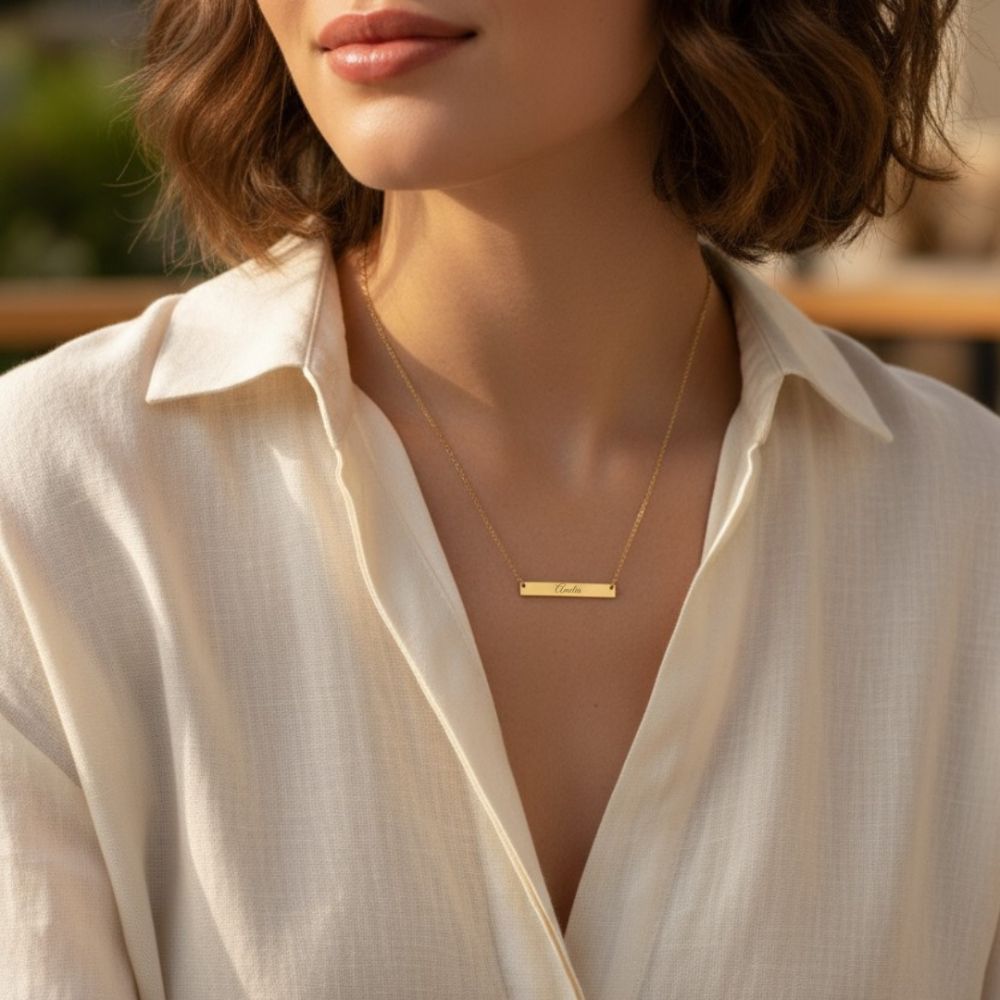 Gepersonaliseerde ketting met horizontale bar hanger