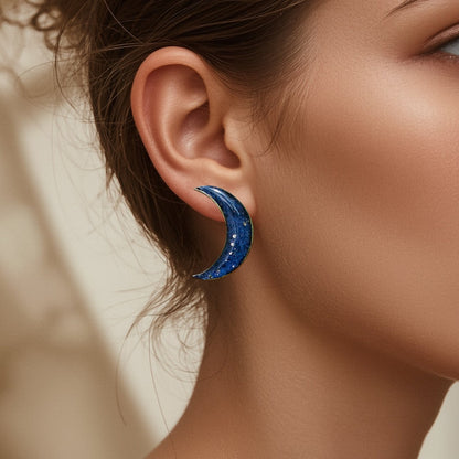 Keelin Design, Handmade Jewelry - Maan Statement Oorstekers - Midi Blauw