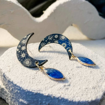 Keelin Design, Handgemaakte Oorbellen · Selene · Statement Maan Oorbellen · Glashanger (close-up)