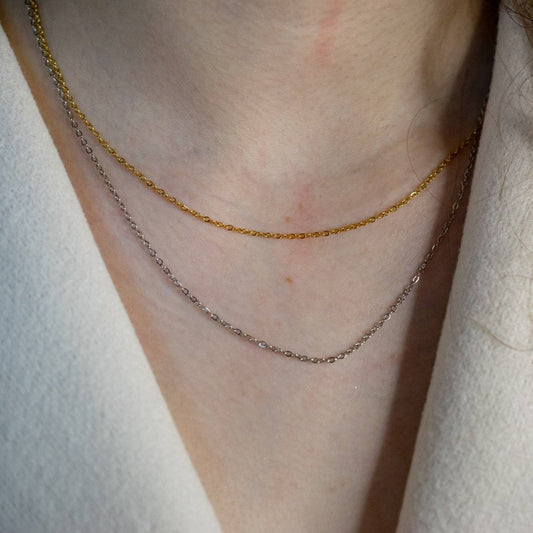 Keelin Design, Handmade Jewelry, Fijne schakelketting met verlengketting (1 mm) - Mix en Match sieraden basic halsketting - Goud roestvrij staal