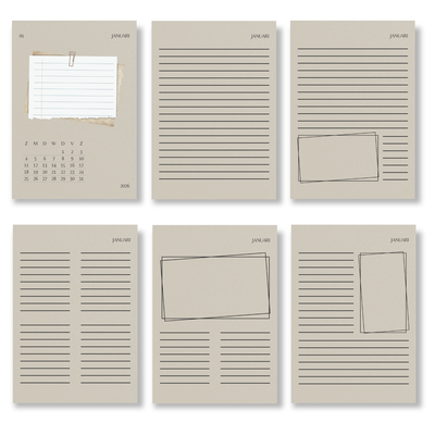Printbare Planner & Notitieboek 2026 · Zacht Beige Minimalistisch Design, 6 Pagina’s per Maand (A6, PDF)