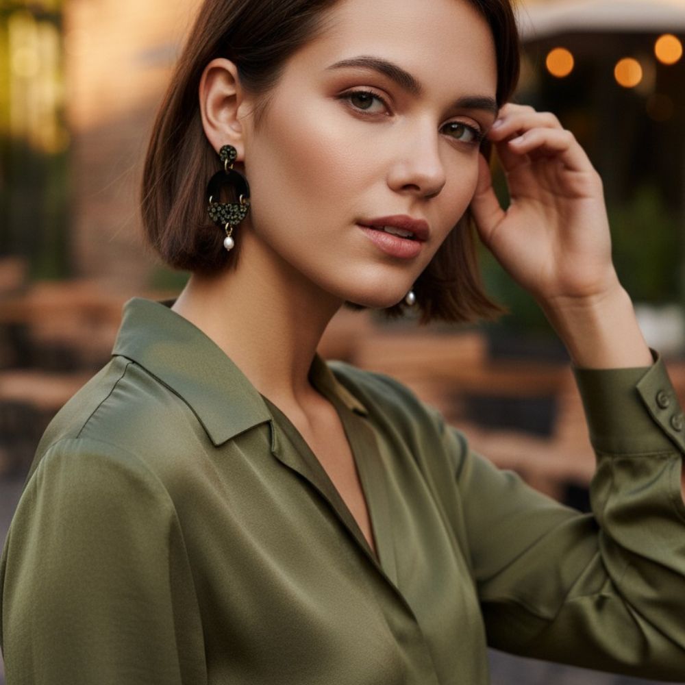Sage - LEOPARD Statement met Zoetwaterparel Goud