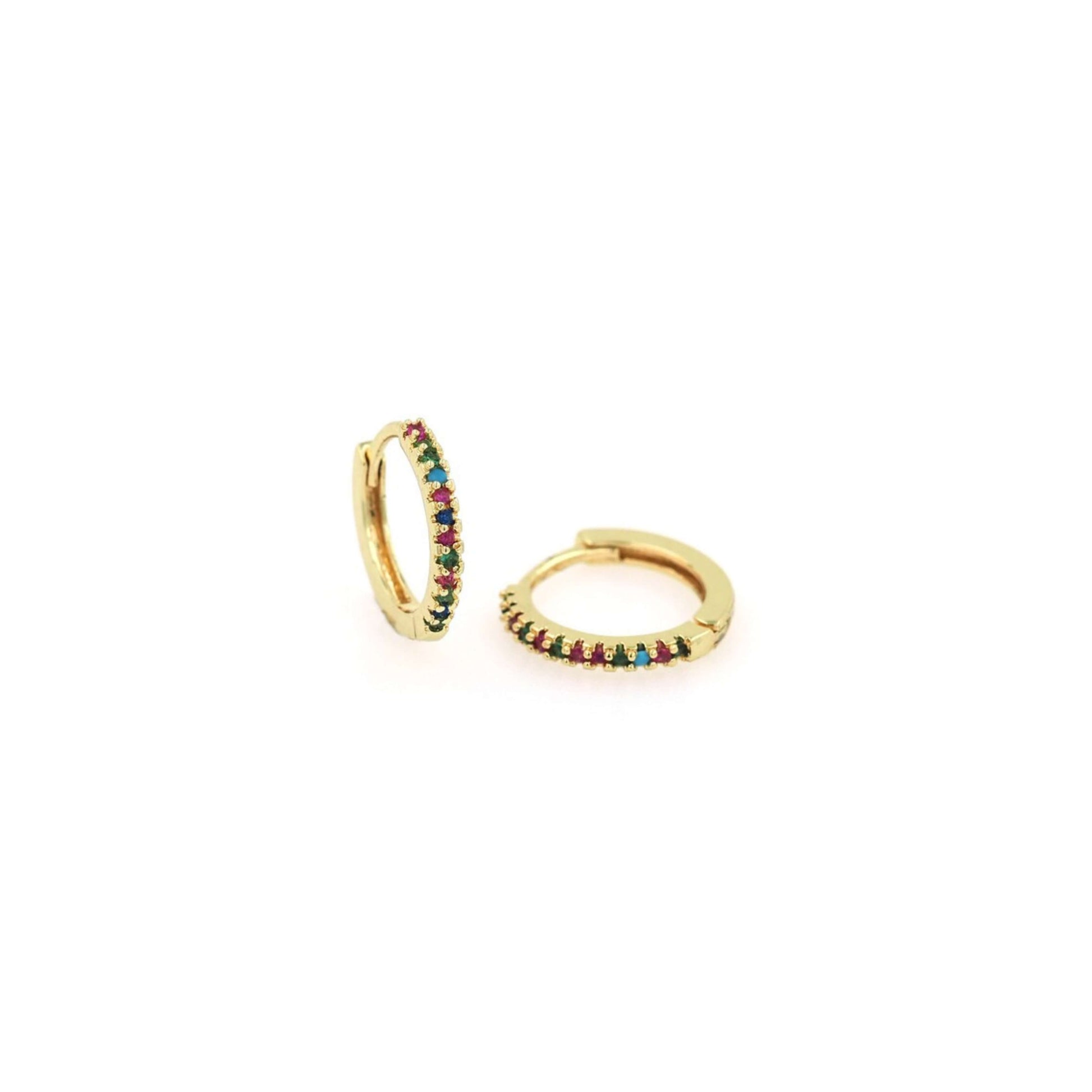 18K Gold Filled hoop oorbellen met multicolor zirconia - Oorbellen - Keelin Design