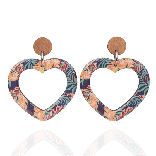 Adriana - Houten statement hart oorbellen met vrolijke print - Oorbellen - Keelin Design