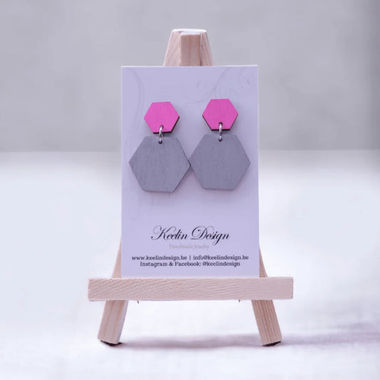 Norah - Statement oorbellen in roze en metallic zilver Keelin Design